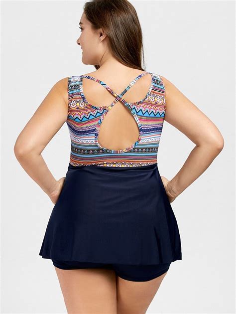 Tribe Print Criss Cross Plus Size Tankini Set Plus Size Tankini