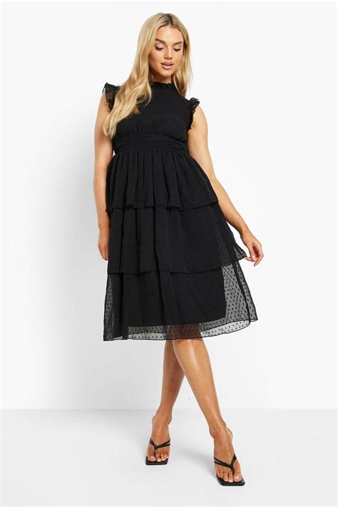 Dobby Mesh Frill Detail Smock Dress Boohoo Usa