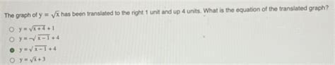 Solved The Graph Of Y Sqrt X Has Been Translated To The Right Unit