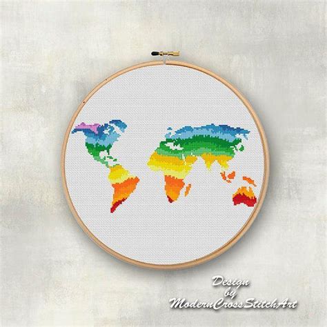 World Map Cross Stitch Pattern Rainbow Cross Stitch Modern Etsy Artofit