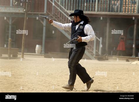 Cowboy Shootout At Spaghetti Western Film Set Oasys Mini Stock Photo