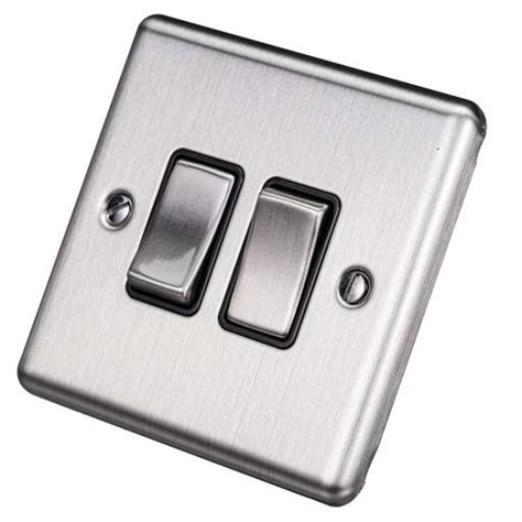 Eurolite 10a 2 Gang 2 Way Light Switch Black Insert Satin Stainless Steel En2swssb Cef