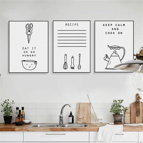 Black White Food Quotes Posters Prints Nordic Style Minimalist Kitchen Home Big Wall Pictures ...