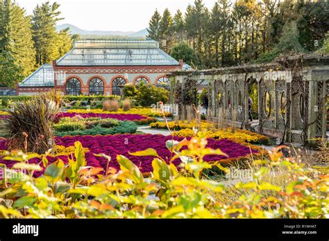 Gardens and floral in fall at Biltmore Estate, large private estate built by George Vanderbilt ...