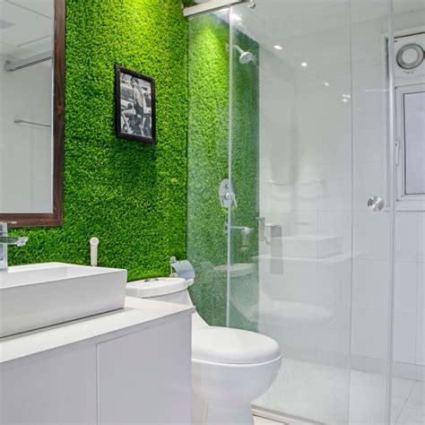 Compact Small Bathroom Design Idea With Grass Wall Livspace