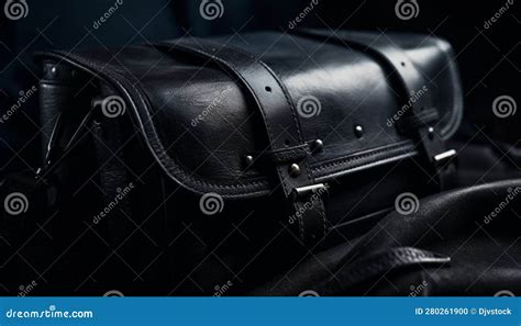 Elegant Black Leather Briefcase With Shiny Metal Buckle Handle