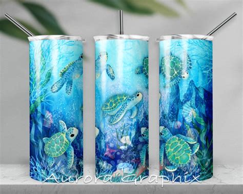 Sea Turtles Digital Oz Skinny Tumbler Wrap Under The Sea Etsy