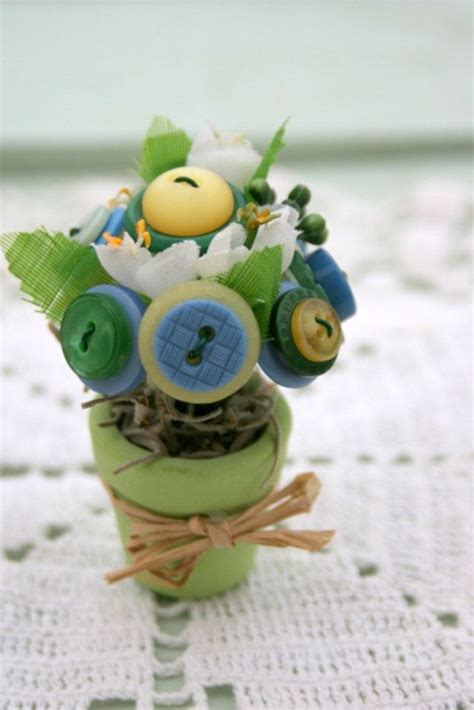 Teeny Tiny Flower Pot Button Bouquet Green By Myfancifulnotions