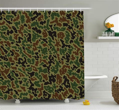 Camo Shower Curtain Military Summer Camouflage Pattern Grungy Texture