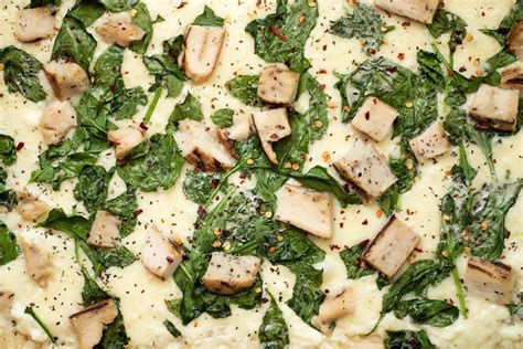 Garlic Chicken And Spinach White Pizza Recipe Bacon Wrapped