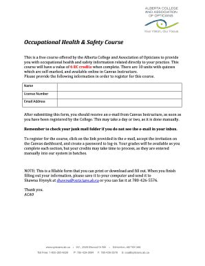 Fillable Online Occupational Health Safety Course Fax Email Print