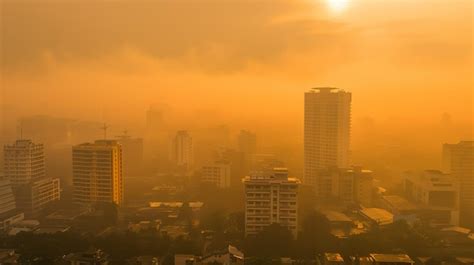 A Cityscape Shrouded In A Yellowishbrown Haze Of Air Pollution