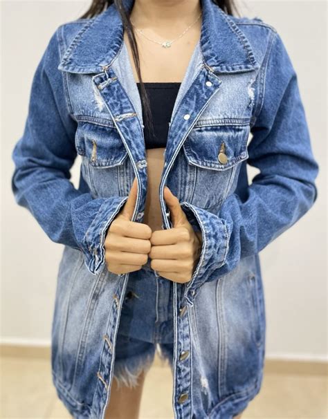 Jaqueta Jeans Alongada Rasgos Casaco Feminino Usado Enjoei