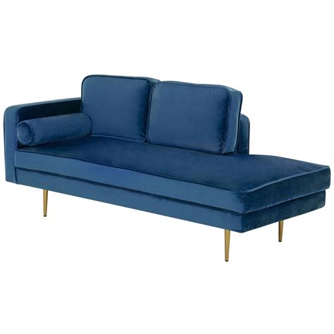 Beliani Miramas Chaise Longue Blauw Fluweel Blokker