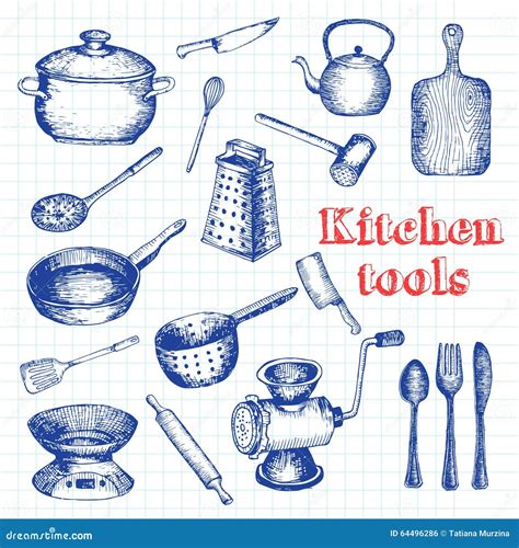 Collection Of Vector Hand Drawn Kitchen Tools Stock Illustration