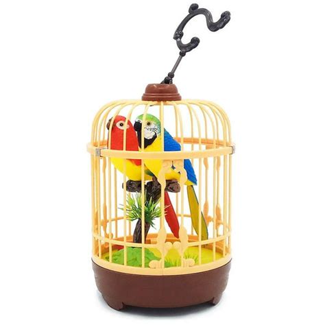 Haktoys Singing And Chirping Bird In A Cage Moving Beak And Tail Sound Activated And Battery