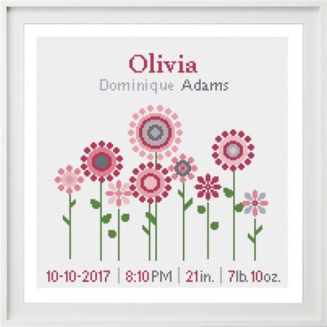 Cross Stitch Baby Birth Sampler Birth Announcement Flowers Etsy Australia