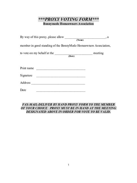 Fillable Online Proxy Voting Form Bonnymede Bay Estates Fax Email