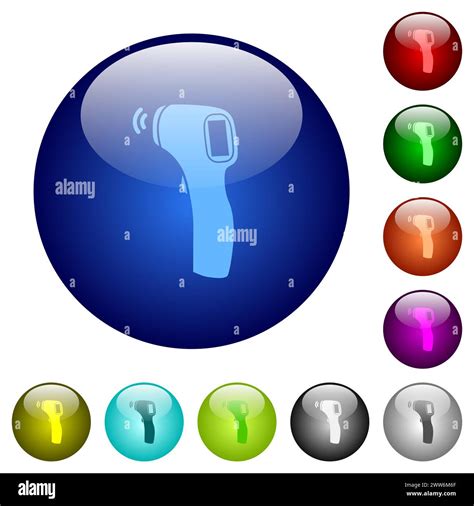 Contactless Thermometer Solid Icons On Round Glass Buttons In Multiple