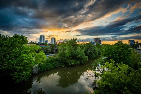 Sunset Over The Lower Don River In Toronto Ontario Stock Photo