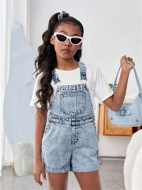 Shein Tween Girls Stretch Free Casual Denim Romper Shein Usa