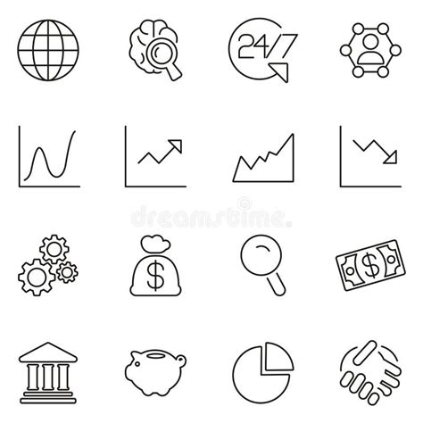 Iconos De La Economía Global A Pulso Blancos En Círculo Negro Ilustración Del Vector