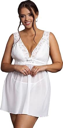 Ohyeah Plus Size Lingerie For Women Lace Babydoll Sleepwear Boudoir Outfits Mesh Chemise
