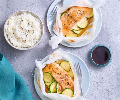 Papillote De Saumon Teriyaki Aux Courgettes Et Riz Cookidoo La