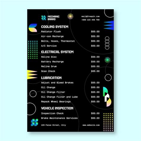 Plantilla De La Lista De Precios De Los Mec Nicos Vector Gratis