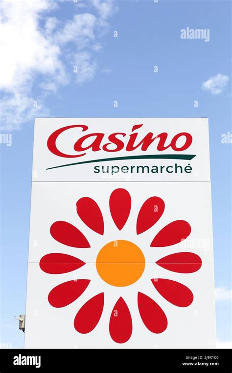 Bron, France - July 29 2017: Casino supermarket logo on a signboard ...