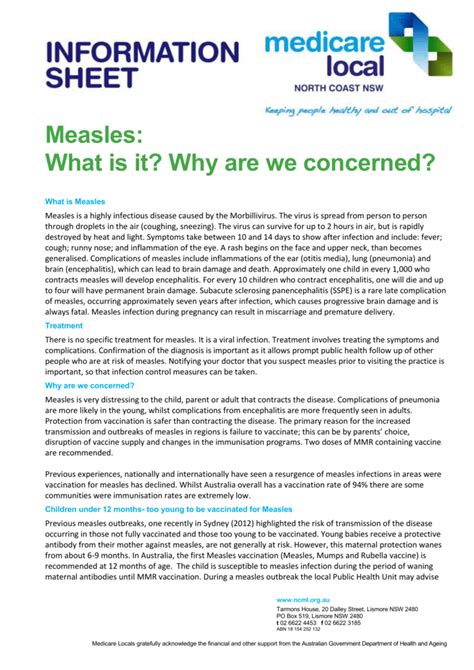 Measles Fact Sheet Ncml