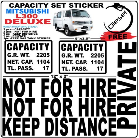 L300 Deluxe Capacity Sticker Set Not For Hire Keep Distance Private