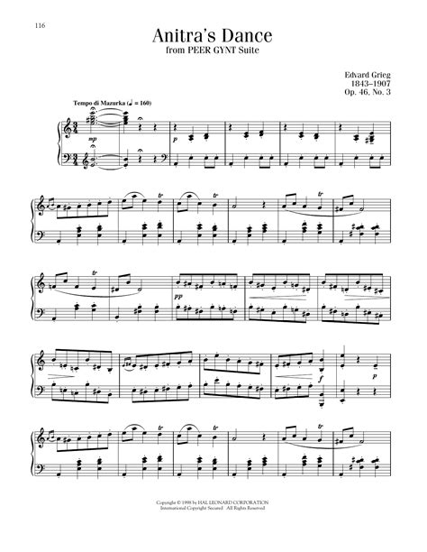 Anitra S Dance Sheet Music Edvard Grieg Piano Solo