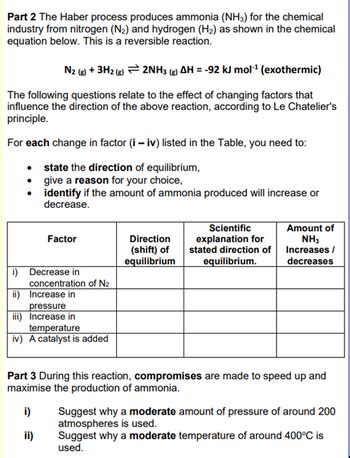 Answered Part The Haber Process Produces Ammonia Nh For The