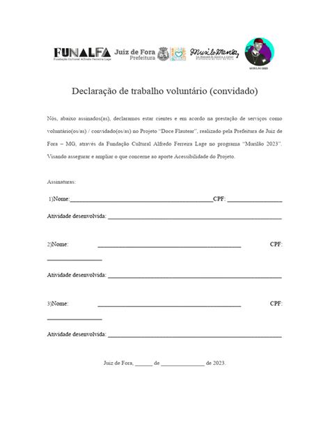 Declaração De Trabalho Voluntário Pdf