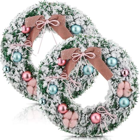 Amazon Ceenna 16 Inch Snow Flocked Christmas Wreath Pre Lit