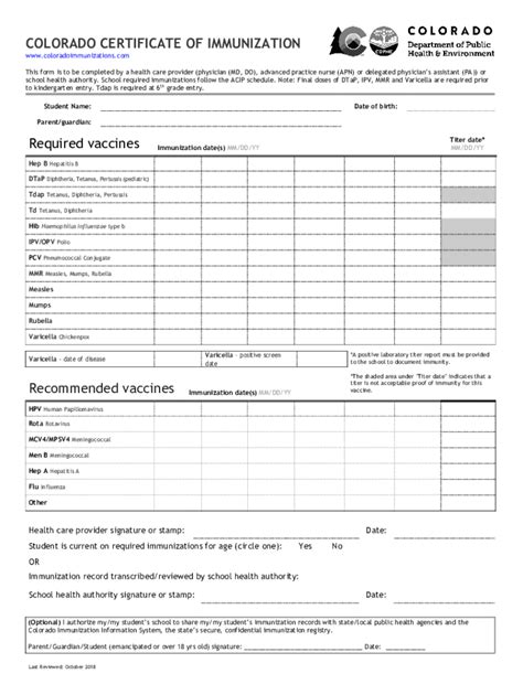 Colorado Immunization Form Fill Out Sign Online Dochub