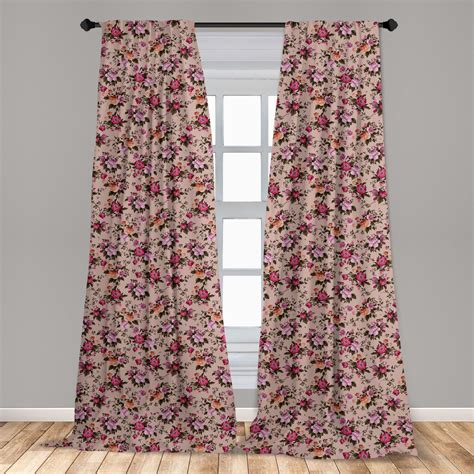 Flower Curtains Panels Set Floral Pattern With Roses Twig Warm