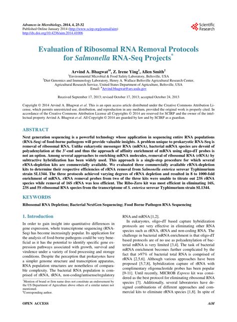 (PDF) Evaluation of Ribosomal RNA Removal Protocols for Salmonella RNA ... 