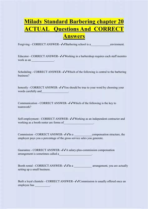 Milady Standard Barbering chapter 20 ACTUAL Questions And CORRECT