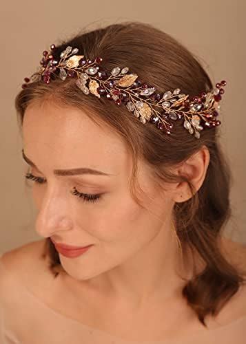 Amazon Yean Bride Wedding Hair Vine Headband Gold Leaf Bridal