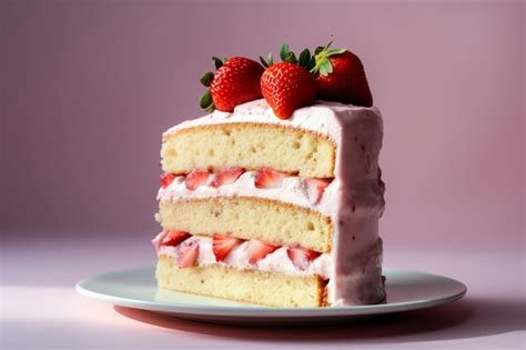 Un Trozo De Tarta De Fresas Con Topping De Fresas Foto Premium