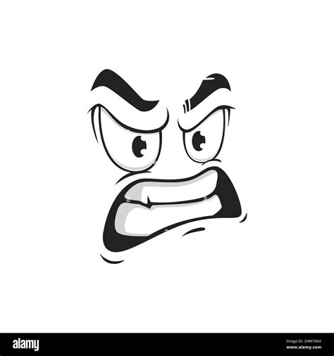 Cartoon face with gnash teeth, vector angry emoji with evil eyes. Negative facial expression ...