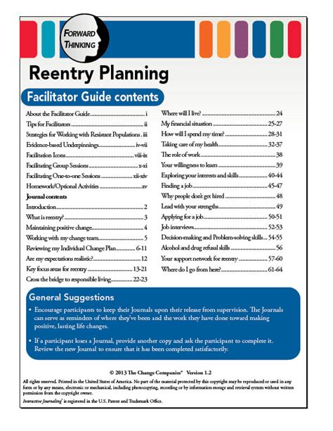 Reentry Planning Facilitator Guide The Change Companies