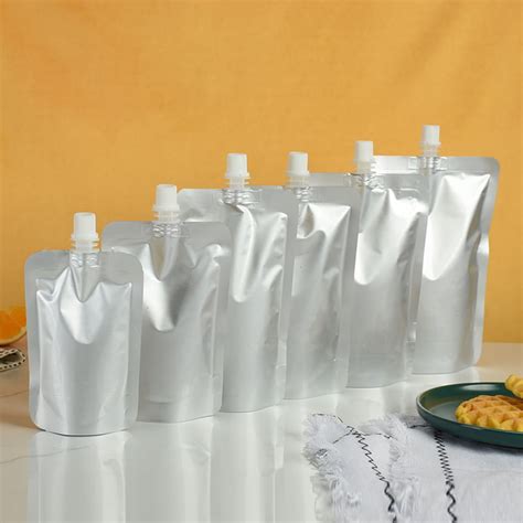 Ml Aluminium Silver Foil Stand Up Spout Pouch For Liquid Packaging