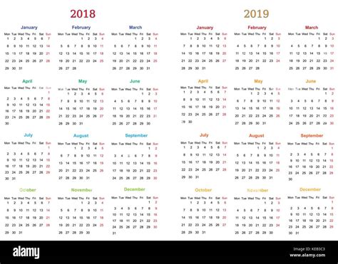 12 months Calendar Design 2018-2019 printable and editable Stock Vector ...