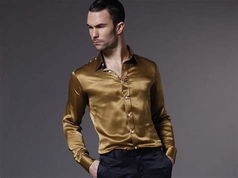 Golden Satin Shirt Herren Mode Mode Herrin