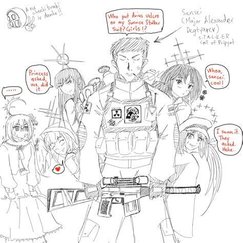 Saori, Atsuko, Misaki, Hiyori, Azusa and STALKER Sensei (I drew it