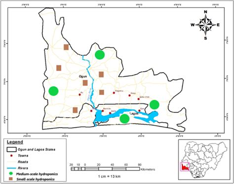 Map of Ogun state showing the locations of the small and medium-scale... | Download Scientific ...