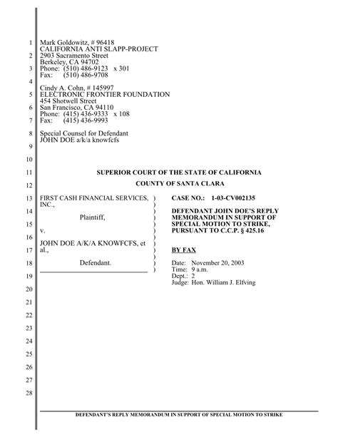 John Doe S Reply Memorandum In Support Of Special Motion To Strike